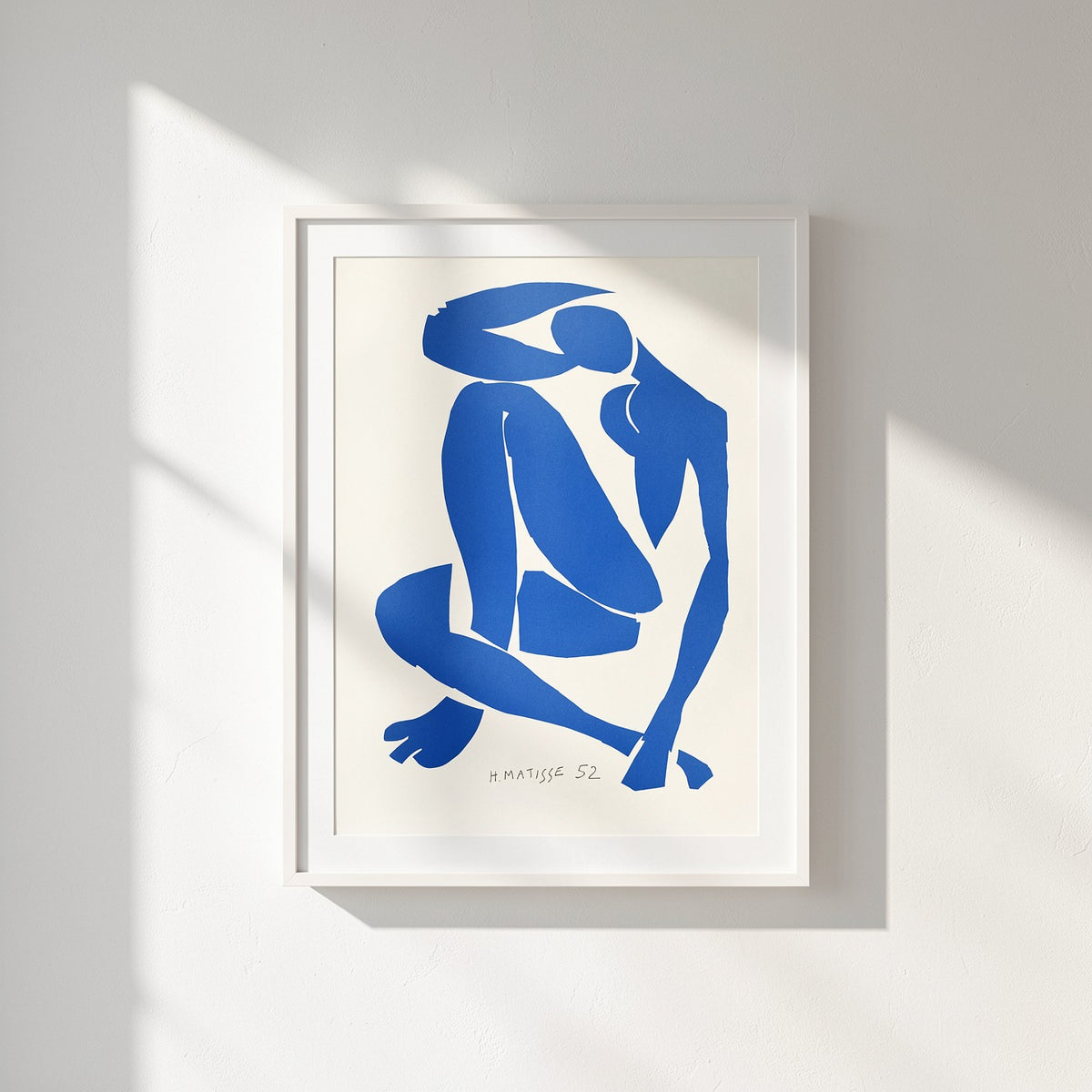 Henri Matisse Nu Bleu IV (Blue Nude IV), 2007, Soft White framed presentation shown frontally in natural light.