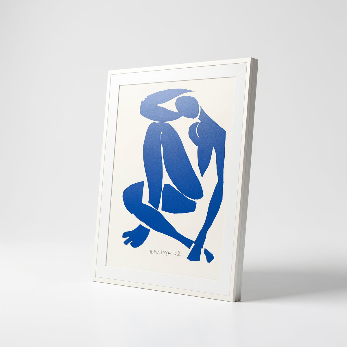 Henri Matisse Nu Bleu IV (Blue Nude IV), 2007, Soft White framed presentation shown at an angle.