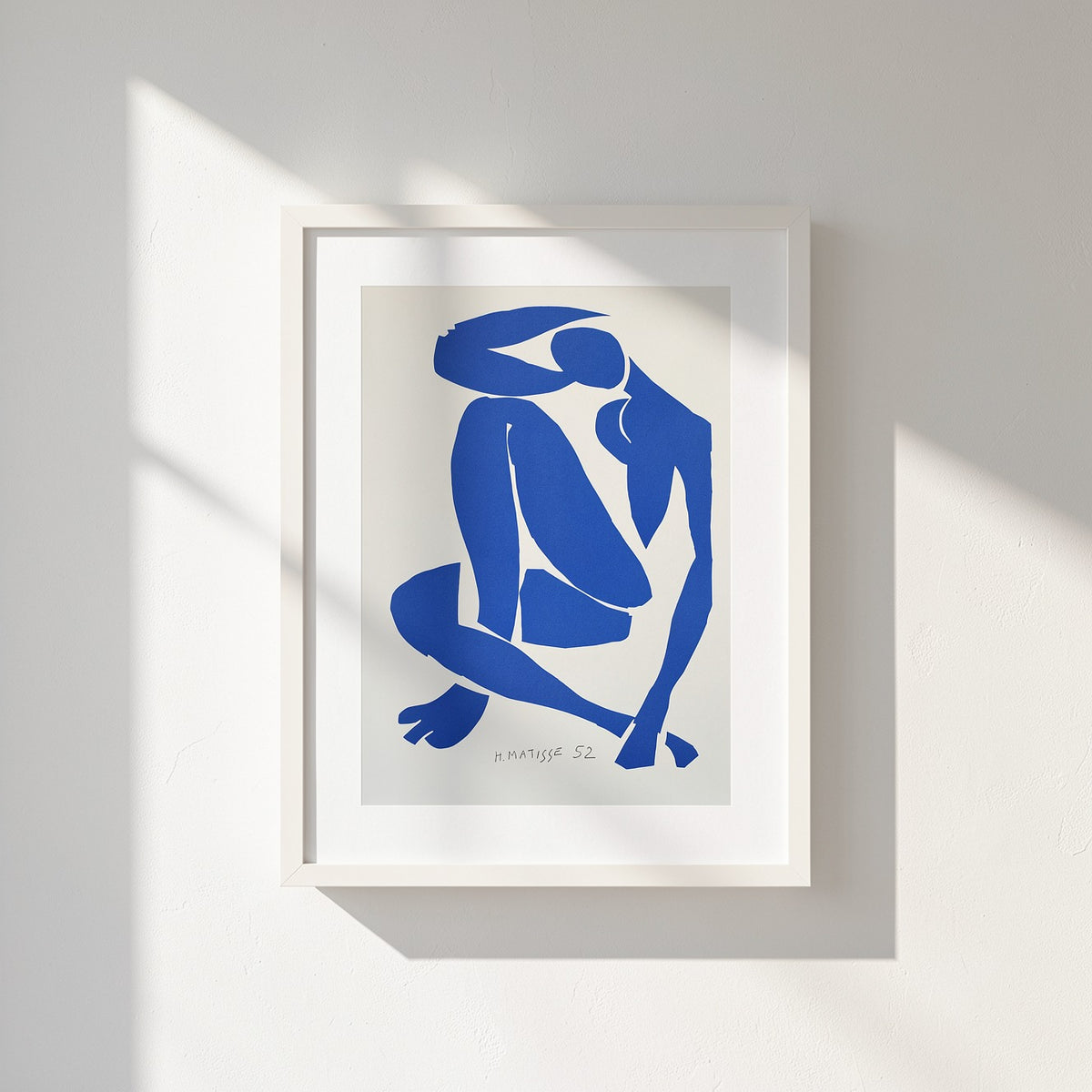 Henri Matisse Nu Bleu IV (Blue Nude IV), 2007, Soft White frame in a sunlit wall close-up.