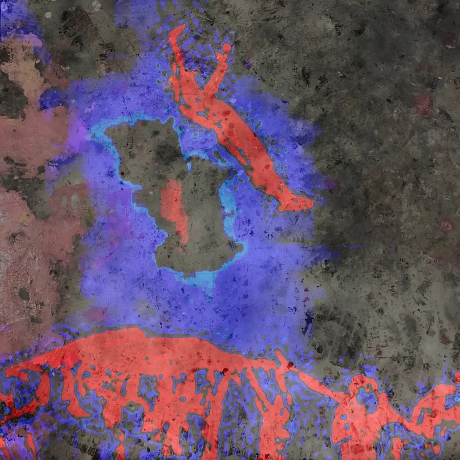 Marc Feld, CIRCUS 4 – pigment print under plexiglas: 60×60 cm, deep blue-red palette