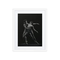 A powerful portrayal of two dancers in an intimate, dynamic pose, expressing the perfect balance of contrast and connection. The dancers’ synchronized movements reflect the duality of strength and grace, captured in monochrome tones that emphasize the raw emotion and elegance of their collaboration.