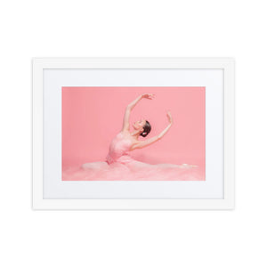 A radiant image of a ballerina in a soft pink tutu and pointe shoes, striking a graceful pose against a pastel pink background, embodying elegance and poise.