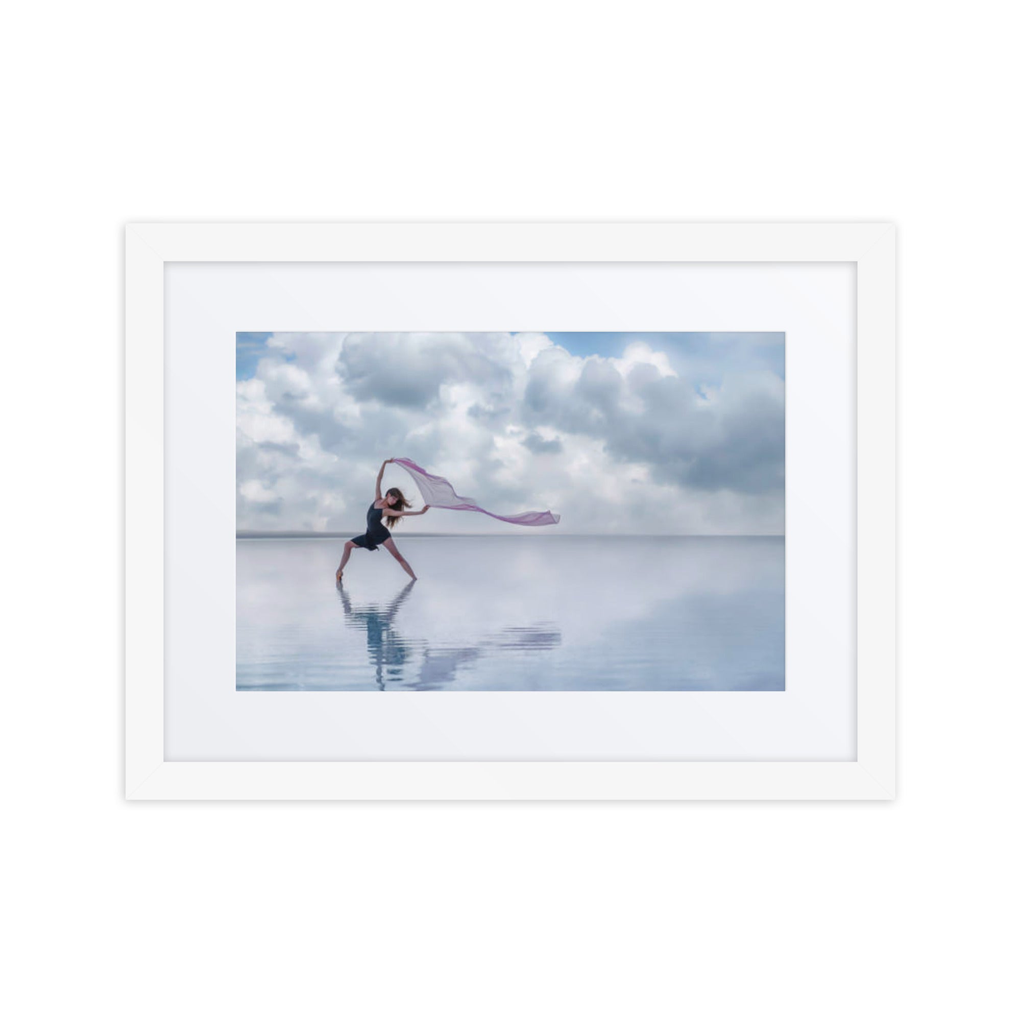 A captivating image of a dancer's silhouette mirrored on a tranquil water surface, evoking themes of balance, reflection, and ethereal beauty.