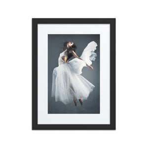 An ethereal ballerina performing a seraphic movement, with soft fabric enhancing the graceful composition.