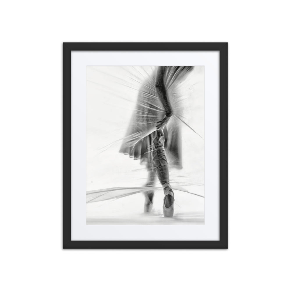 A minimalist portrayal of a dancer en pointe, her figure partially obscured by fabric, creating a poetic narrative of subtle strength and artistry.