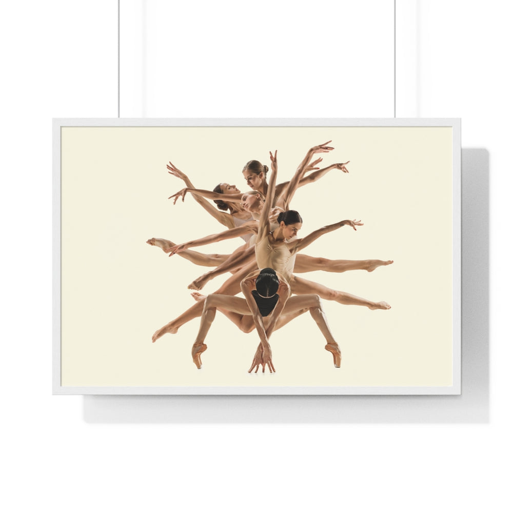 Group of ballerinas overlayed in an artistic photo. We are seeing parts of their bodies in gracefully movement