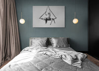Couple, acrobats, hanging, silk, aesthetically breathtaking, fit bodies, artistic, sexy. black and white photo print. Art on a sleeping room wall, special and elegant.