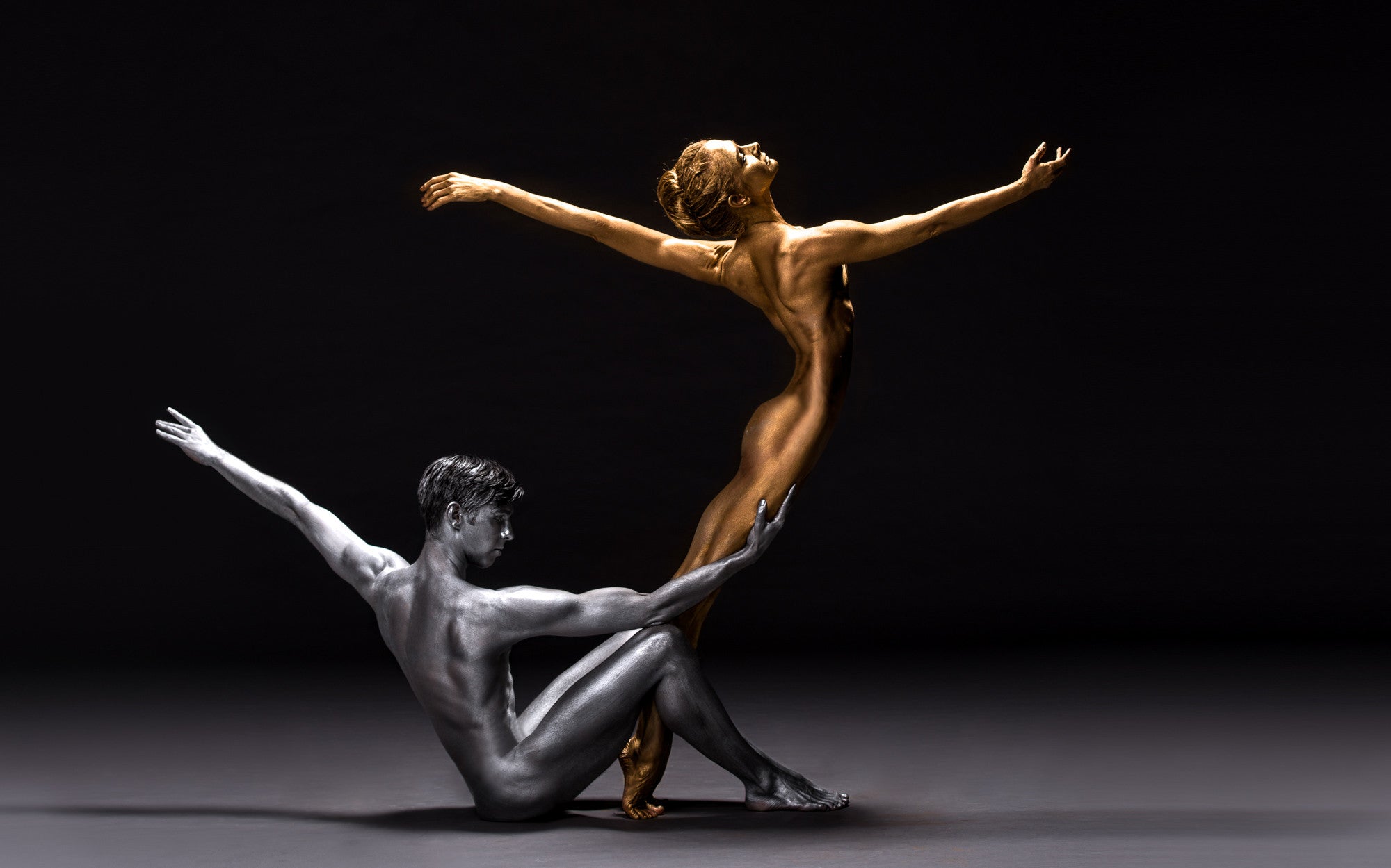Art Dance Photography Prints - Purchase Online the artwork: Mehron Figures - silver boy and gold girl by Francisco Estevez