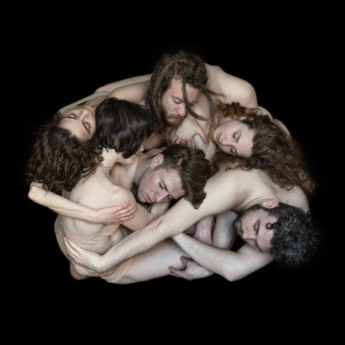 Fine art photograph from Nir Arieli’s FLOCKS series showing dancers from The People Movers arranged in a sculptural circular formation. Archival pigment print in limited edition.