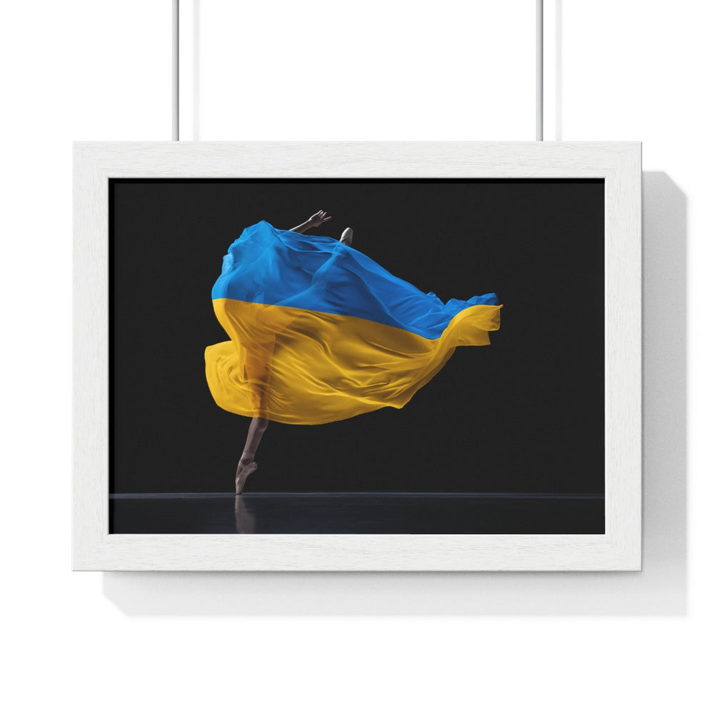 Ballerine dansant avec le drapeau de l'Ukraine - Impression encadrée 