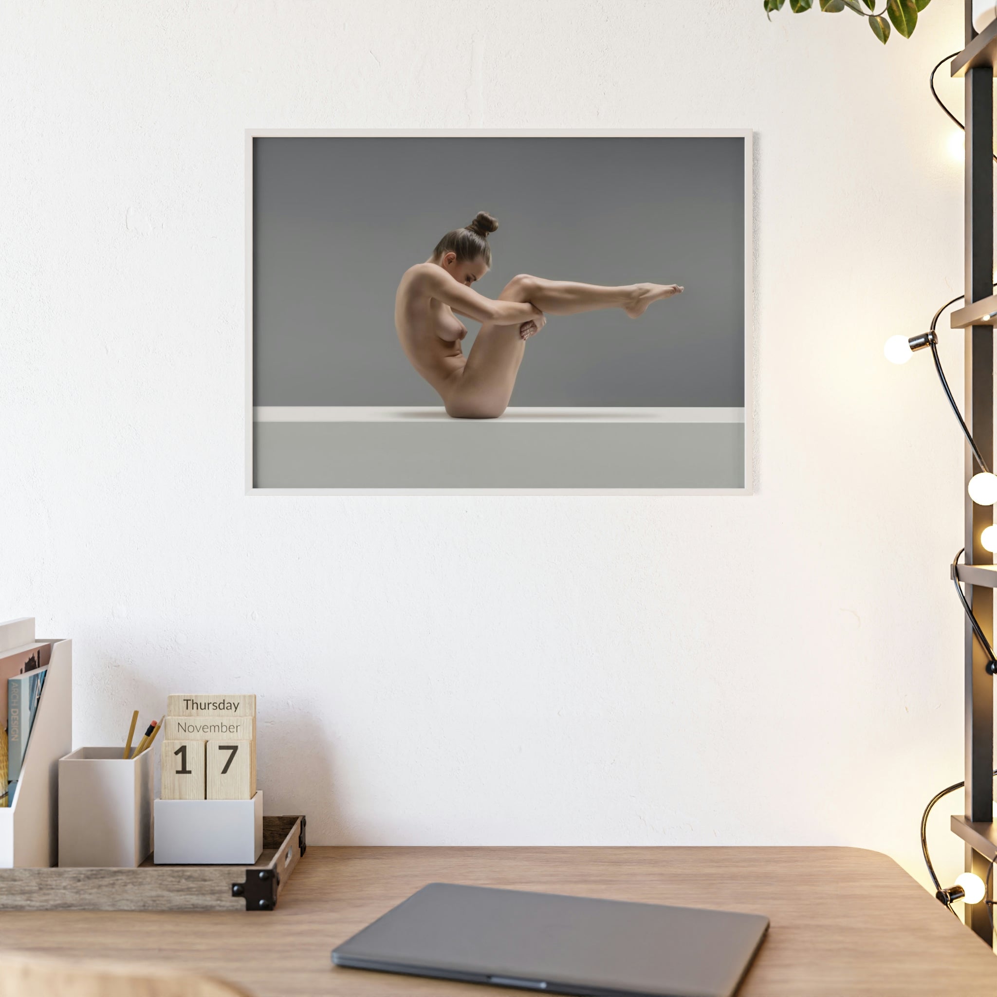 Nude Yoga -  Print with Wooden Frame