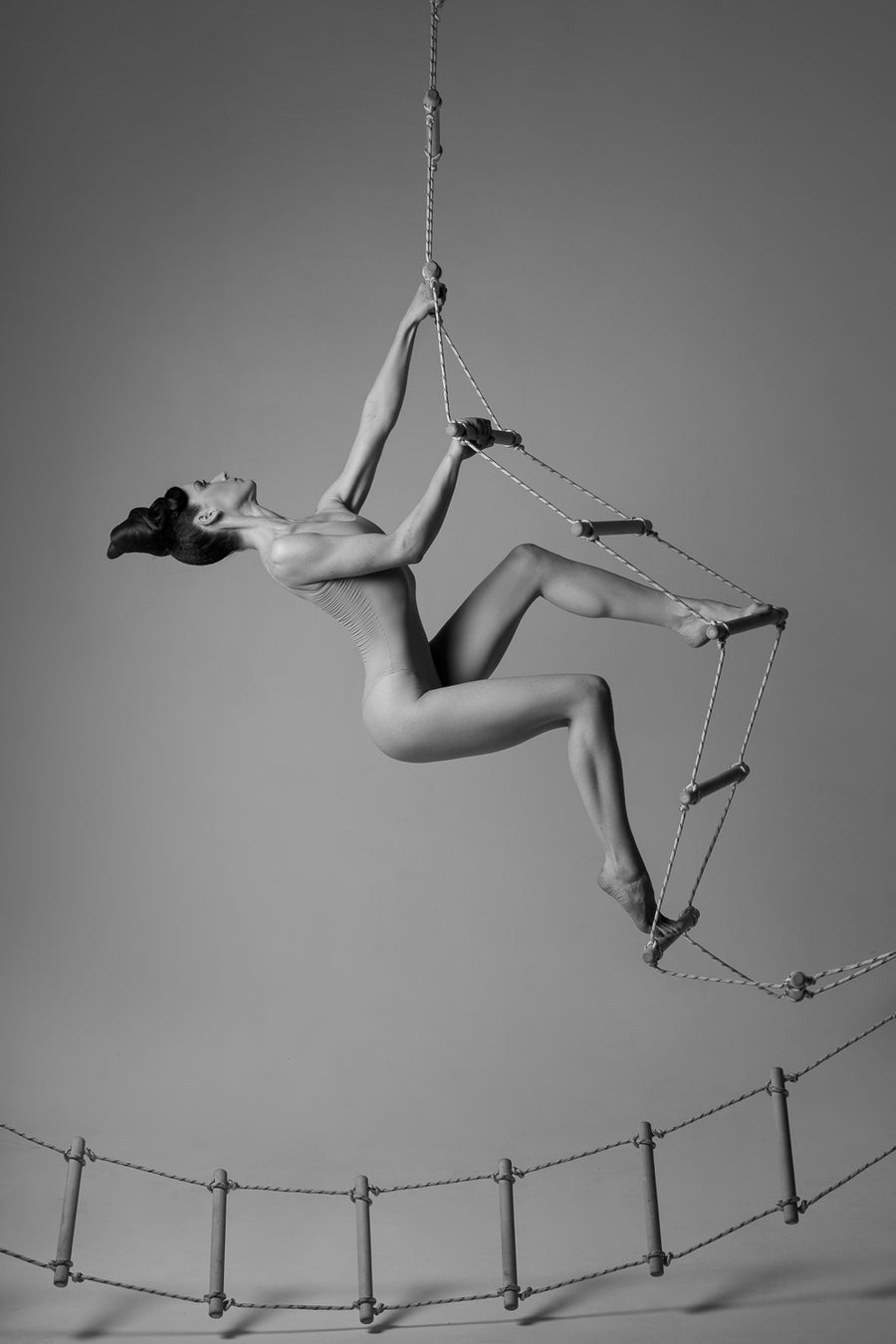 Surreal, female, going-up, stairs, nude, sexy